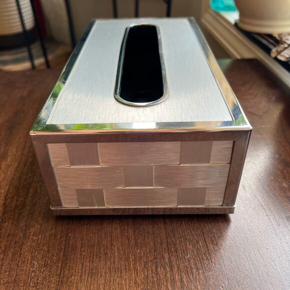 Vtg MCM Stylebuilt Accessories Inc New York Woven Brass Trim Tissue Box Vanity - Picture 5 of 11